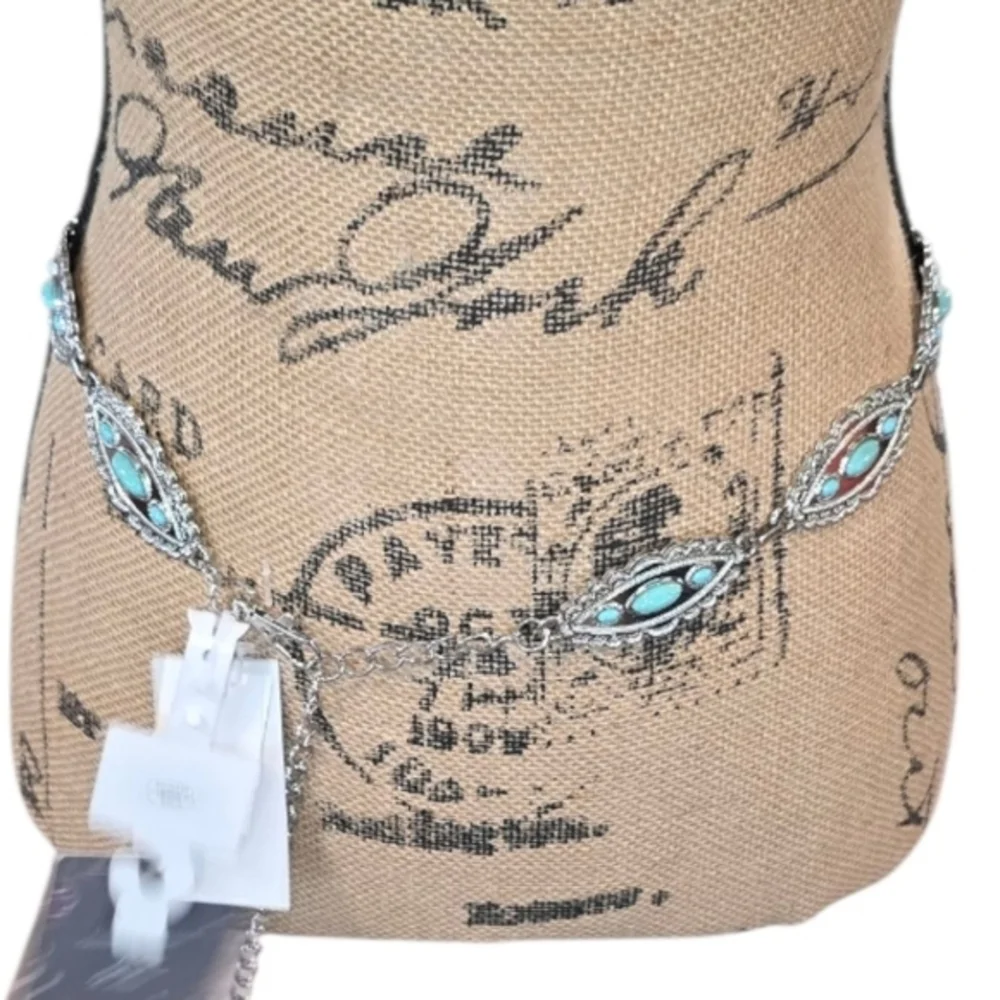 Haute Hippie Western Silver And Turquoise Tone Concho‎ Belt Size M/L New